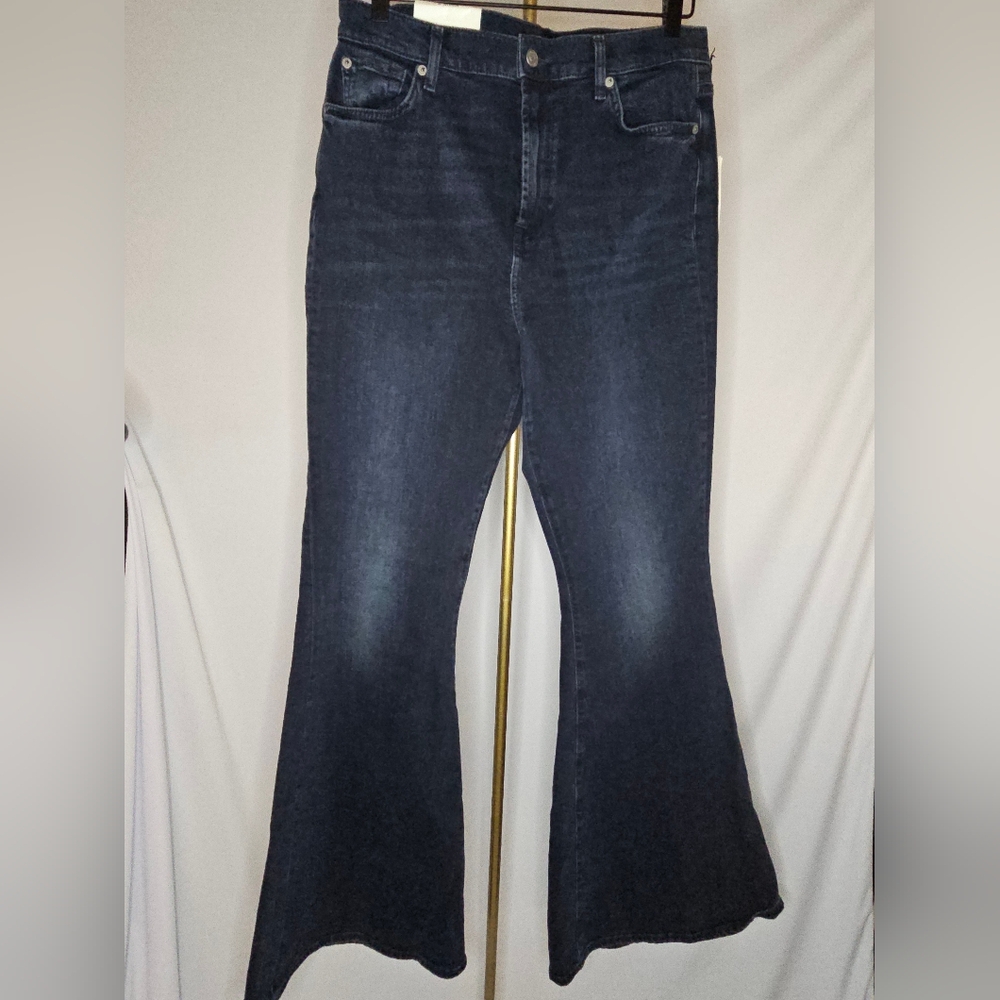 7 For All Mankind High-Rise Mega Flare Jeans in Dark Wash